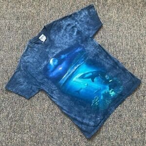 Vintage Discovery Channel Store Shark Tie Dye Graphic T-Shirt Blue Mens Medium